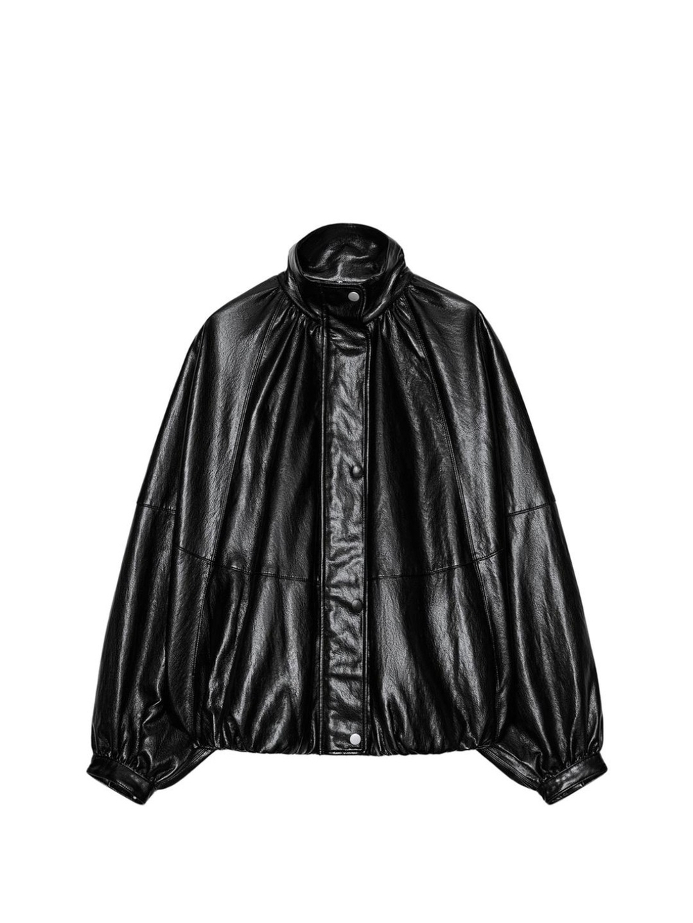 Zara Black Leather-Look Bomber Jacket